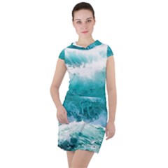 Waves Ocean Sea Tsunami Nautical 4 Drawstring Hooded Dress by Jancukart