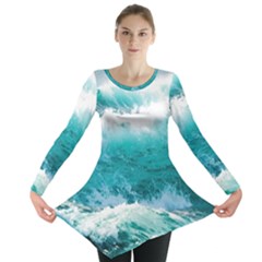 Waves Ocean Sea Tsunami Nautical 4 Long Sleeve Tunic  by Jancukart