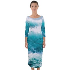 Waves Ocean Sea Tsunami Nautical 4 Quarter Sleeve Midi Bodycon Dress by Jancukart