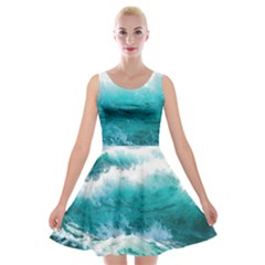 Waves Ocean Sea Tsunami Nautical 4 Velvet Skater Dress