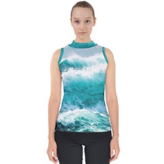 Waves Ocean Sea Tsunami Nautical 4 Mock Neck Shell Top