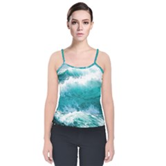 Waves Ocean Sea Tsunami Nautical 4 Velvet Spaghetti Strap Top