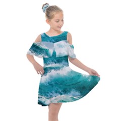 Waves Ocean Sea Tsunami Nautical 4 Kids  Shoulder Cutout Chiffon Dress