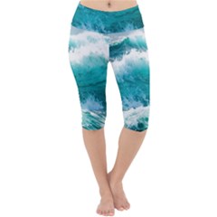 Waves Ocean Sea Tsunami Nautical 4 Lightweight Velour Cropped Yoga Leggings