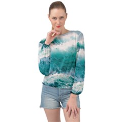 Waves Ocean Sea Tsunami Nautical 4 Banded Bottom Chiffon Top