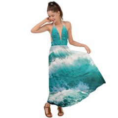 Waves Ocean Sea Tsunami Nautical 4 Backless Maxi Beach Dress