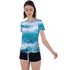 Waves Ocean Sea Tsunami Nautical 4 Back Circle Cutout Sports Tee