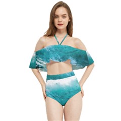 Waves Ocean Sea Tsunami Nautical 4 Halter Flowy Bikini Set 