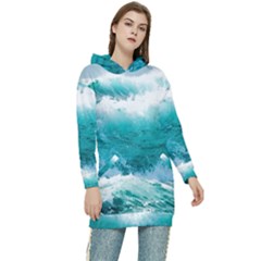 Waves Ocean Sea Tsunami Nautical 4 Women s Long Oversized Pullover Hoodie by Jancukart