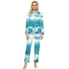 Waves Ocean Sea Tsunami Nautical 4 Womens  Long Sleeve Velvet Pocket Pajamas Set