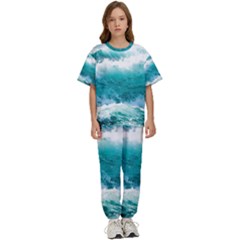 Waves Ocean Sea Tsunami Nautical 4 Kids  Tee And Pants Sports Set