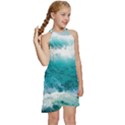 Waves Ocean Sea Tsunami Nautical 4 Kids  Halter Collar Waist Tie Chiffon Dress View3