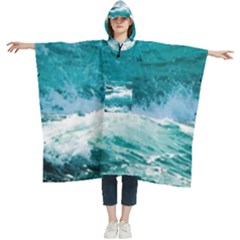 Waves Ocean Sea Tsunami Nautical 4 Women s Hooded Rain Ponchos