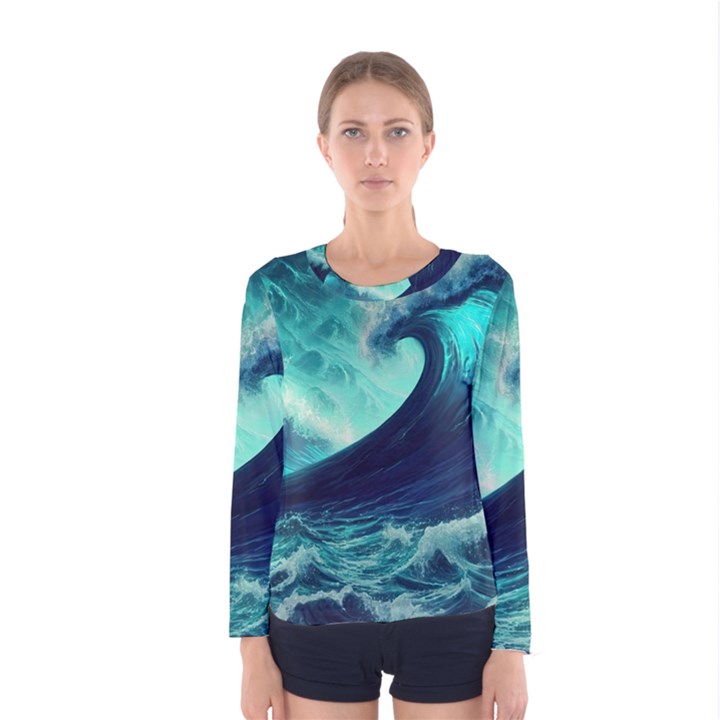 Waves Ocean Sea Tsunami Nautical Women s Long Sleeve Tee