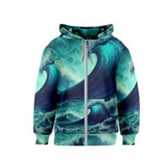 Waves Ocean Sea Tsunami Nautical Kids  Zipper Hoodie by Jancukart