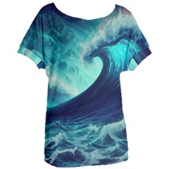 Waves Ocean Sea Tsunami Nautical Women s Oversized Tee