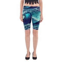 Waves Ocean Sea Tsunami Nautical Yoga Cropped Leggings by Jancukart