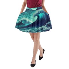 Waves Ocean Sea Tsunami Nautical A-line Pocket Skirt