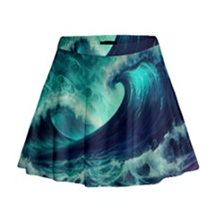 Waves Ocean Sea Tsunami Nautical Mini Flare Skirt by Jancukart