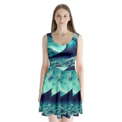 Waves Ocean Sea Tsunami Nautical Split Back Mini Dress 