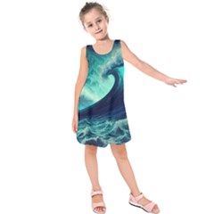 Waves Ocean Sea Tsunami Nautical Kids  Sleeveless Dress