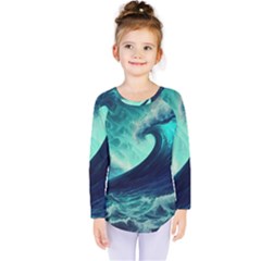 Waves Ocean Sea Tsunami Nautical Kids  Long Sleeve Tee