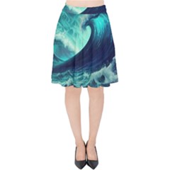 Waves Ocean Sea Tsunami Nautical Velvet High Waist Skirt by Jancukart