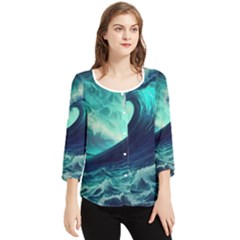 Waves Ocean Sea Tsunami Nautical Chiffon Quarter Sleeve Blouse by Jancukart