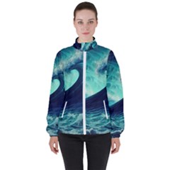 Waves Ocean Sea Tsunami Nautical Women s High Neck Windbreaker by Jancukart