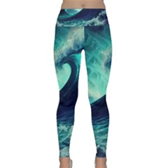 Waves Ocean Sea Tsunami Nautical Lightweight Velour Classic Yoga Leggings by Jancukart