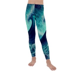 Waves Ocean Sea Tsunami Nautical Kids  Lightweight Velour Leggings by Jancukart