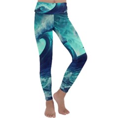 Waves Ocean Sea Tsunami Nautical Kids  Lightweight Velour Classic Yoga Leggings by Jancukart