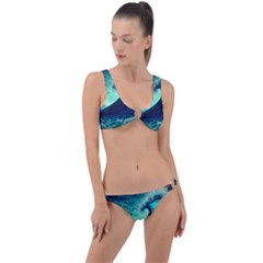 Waves Ocean Sea Tsunami Nautical Ring Detail Crop Bikini Set