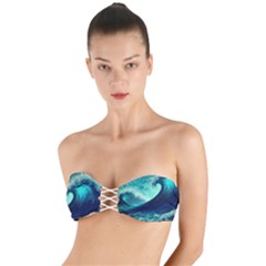 Waves Ocean Sea Tsunami Nautical Twist Bandeau Bikini Top