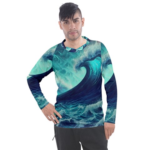 Waves Ocean Sea Tsunami Nautical Men s Pique Long Sleeve Tee by Jancukart