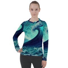 Waves Ocean Sea Tsunami Nautical Women s Pique Long Sleeve Tee