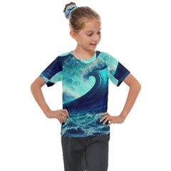 Waves Ocean Sea Tsunami Nautical Kids  Mesh Piece Tee