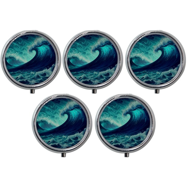 Waves Ocean Sea Tsunami Nautical Mini Round Pill Box (Pack of 5)