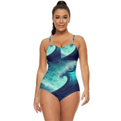 Waves Ocean Sea Tsunami Nautical Retro Full Coverage Swimsuit by Jancukart