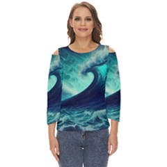 Waves Ocean Sea Tsunami Nautical Cut Out Wide Sleeve Top