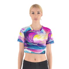 Tsunami Waves Ocean Sea Nautical Nature Water Blue Water Cotton Crop Top