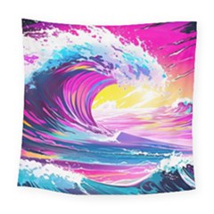 Tsunami Waves Ocean Sea Nautical Nature Water Blue Water Square Tapestry (large)