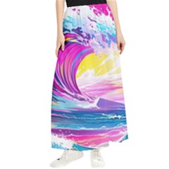 Tsunami Waves Ocean Sea Nautical Nature Water Blue Water Maxi Chiffon Skirt by Jancukart