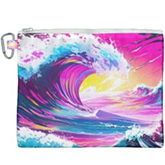 Tsunami Waves Ocean Sea Nautical Nature Water Blue Water Canvas Cosmetic Bag (xxxl) by Jancukart