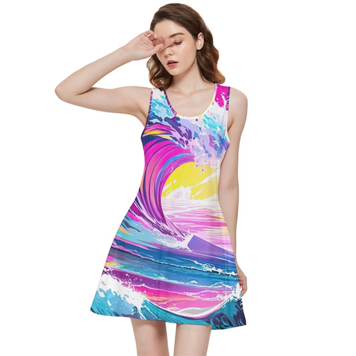 Tsunami Waves Ocean Sea Nautical Nature Water Blue Water Inside Out Racerback Dress