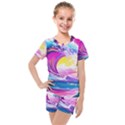 Tsunami Waves Ocean Sea Nautical Nature Water Blue Water Kids  Mesh Tee and Shorts Set View1