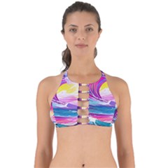 Tsunami Waves Ocean Sea Nautical Nature Water Blue Water Perfectly Cut Out Bikini Top