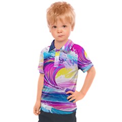 Tsunami Waves Ocean Sea Nautical Nature Water Blue Water Kids  Polo Tee