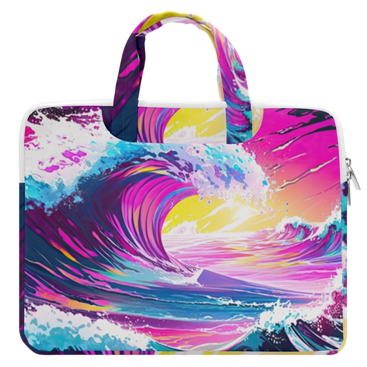 Tsunami Waves Ocean Sea Nautical Nature Water Blue Water MacBook Pro 16  Double Pocket Laptop Bag 