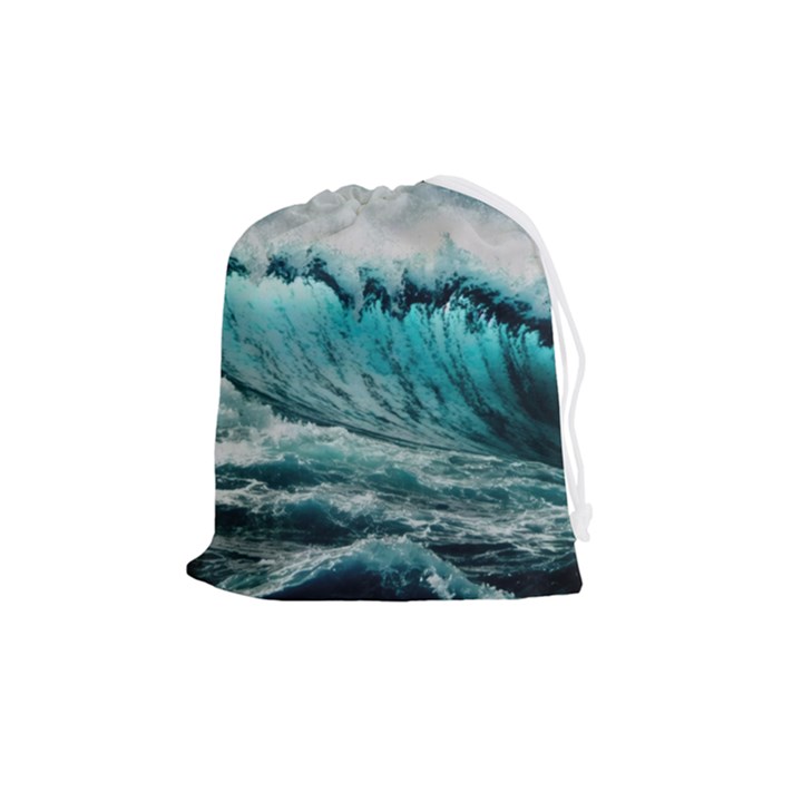 Tsunami Waves Ocean Sea Nautical Nature Water Blue Black Drawstring Pouch (Medium)